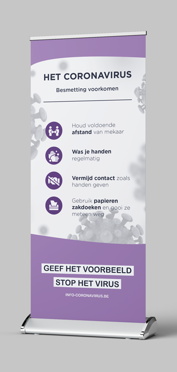 Corona Covid-19 Roll-Up Banner - Prévention de la contamination violet